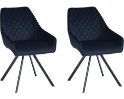 Colenis® - Elias Eetkamerstoel - Set Van 2 - Zwart - Velvet - 180° draaibaar