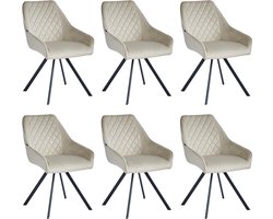 Colenis® - Elias Eetkamerstoel - Set Van 6 - Beige - Velvet - 180° draaibaar