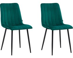 Colenis® - Eline Eetkamerstoel - Set Van 2 - Groen - Fluweel - Comfortabel en Modern Design - Metalen Poten - Voor Eetkamer, Woonkamer, Keuken
