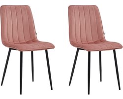 Colenis® - Eline Eetkamerstoel - Set Van 2 - Roze - Fluweel - Comfortabel en Modern Design - Metalen Poten - Voor Eetkamer, Woonkamer, Keuken