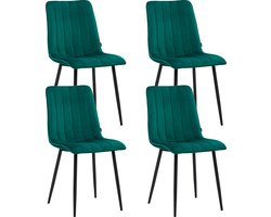Colenis® - Eline Eetkamerstoel - Set Van 4 - Groen - Fluweel - Comfortabel en Modern Design - Metalen Poten - Voor Eetkamer, Woonkamer, Keuken