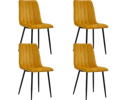 Colenis® - Eline Eetkamerstoel - Set Van 4 - Okergeel - Velvet