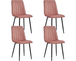 Colenis® - Eline Eetkamerstoel - Set Van 4 - Roze - Fluweel - Comfortabel en Modern Design - Metalen Poten - Voor Eetkamer, Woonkamer, Keuken