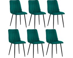 Colenis® - Eline Eetkamerstoel - Set Van 6 - Groen - Fluweel - Comfortabel en Modern Design - Metalen Poten - Voor Eetkamer, Woonkamer, Keuken