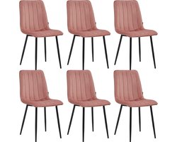 Colenis® - Eline Eetkamerstoel - Set Van 6 - Roze - Fluweel - Comfortabel en Modern Design - Metalen Poten - Voor Eetkamer, Woonkamer, Keuken