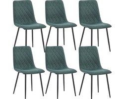 Colenis® - Elise Eetkamerstoel - Set Van 6 - Groen - Linnen Stof- Industrieel