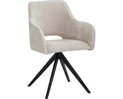 Colenis® - Emma Eetkamerstoel - Set Van 4 - Beige - Chenille Stof - Met armleuning - Stoel