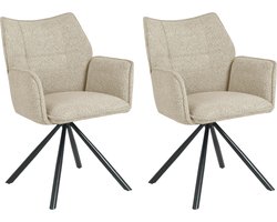 Colenis® - Enzo Eetkamerstoelen - Set van 2 - Beige - Bouclé Stof - Luxe Gestoffeerde Zitting - Industrieel Design - Metalen Poten - Stoel