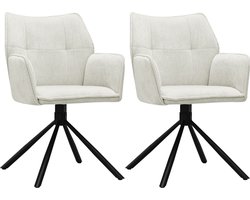 Colenis® - Enzo Eetkamerstoelen - Set van 2 - Licht Beige - Linnen Stof - Luxe Gestoffeerde Zitting - Industrieel Design - Metalen Poten - Stoel