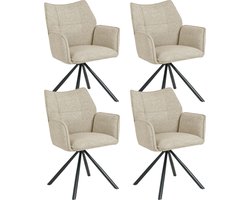 Colenis® - Enzo Eetkamerstoelen - Set van 4 - Beige - Bouclé Stof - Luxe Gestoffeerde Zitting - Industrieel Design - Metalen Poten - Stoel