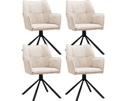Colenis® - Enzo Eetkamerstoelen - Set van 4 - Beige - Chenille Stof - Luxe Gestoffeerde Zitting - Industrieel Design - Metalen Poten - Stoel
