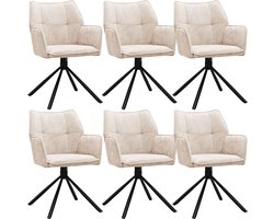Colenis® - Enzo Eetkamerstoelen - Set van 6 - Beige - Chenille Stof - Luxe Gestoffeerde Zitting - Industrieel Design - Metalen Poten - Stoel