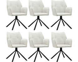 Colenis® - Enzo Eetkamerstoelen - Set van 6 - Licht Beige - Linnen Stof - Luxe Gestoffeerde Zitting - Industrieel Design - Metalen Poten - Stoel