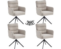 Colenis® - Exquisa Eetkamerstoel - Set Van 4 - Beige - Bouclé Stof - Design - Draaibaar - 360° - Met Return Memory Functie