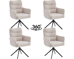 Colenis® - Exquisa Eetkamerstoel - Set Van 4 - Beige - Chenille Stof - Design - Draaibaar - 360° - Met Return Memory Functie