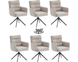 Colenis® - Exquisa Eetkamerstoel - Set Van 6 - Beige - Bouclé Stof - Design - Draaibaar - 360° - Met Return Memory Functie