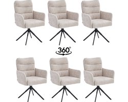 Colenis® - Exquisa Eetkamerstoel - Set Van 6 - Beige - Chenille Stof - Design - Draaibaar - 360° - Met Return Memory Functie