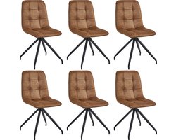 Colenis - Farucci Eetkamerstoel - Set Van 6 - Cognac - Microfiber Stof - Moderne Eetkamerstoel Met Spinpoot
