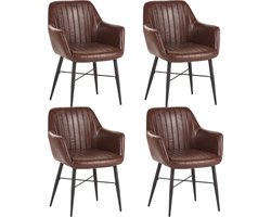Colenis® - Herbert Eetkamerstoel - Set Van 4 - Bruin - PU leer - Zwarte Poten - Industrieel