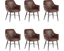 Colenis® - Herbert Eetkamerstoel - Set Van 6 - Bruin - PU leer - Zwarte Poten - Industrieel