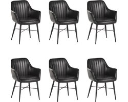 Colenis® - Herbert Eetkamerstoel - Set Van 6 - Zwart - PU leer - Zwarte Poten - Industrieel
