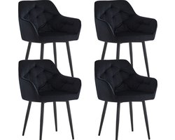 Colenis® - Iris Eetkamerstoel - Zwart - Set Van 4 - Fluweel - Velvet - Design - Met armleuning-