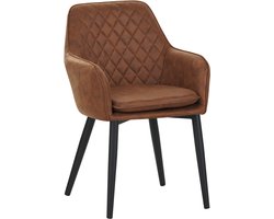 Colenis® - Jay Eetkamerstoel - Set Van 6 - Cognac - Microfiber - Met armleuning
