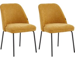 Colenis® - Julia Eetkamerstoel - Set Van 2 - Okergeel - Linnen Stof - Industrieel - Design