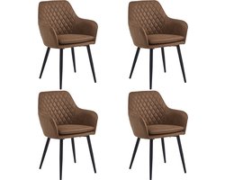 Colenis® - Laura Eetkamerstoel - Set Van 4 - Cognac - Microfiber Stof - Design - Industrieel - Met armleuning
