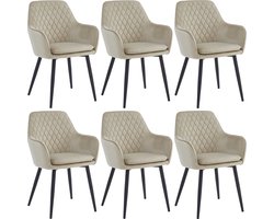 Colenis® - Laura Eetkamerstoel - Set Van 6 - Beige - Velvet - Design - Industrieel - Met armleuning
