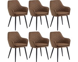 Colenis® - Laura Eetkamerstoel - Set Van 6 - Cognac - Microfiber Stof - Design - Industrieel - Met armleuning