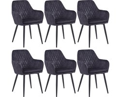 Colenis® - Laura Eetkamerstoel - Set Van 6 - Grijs - Adoré Velvet - Design - Industrieel - Met armleuning