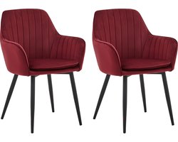 Colenis® - Lavinia Eetkamerstoel - Set Van 2 - Bordeaux - Velvet - Industrieel - Met armleuning