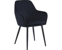 Colenis® - Lavinia Eetkamerstoel Set Van 2 - Zwart - Velvet - Industrieel - Met armleuning