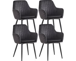 Colenis® - Lavinia Eetkamerstoel - Set Van 4 - Antraciet - Adoré Velvet - Met armleuning