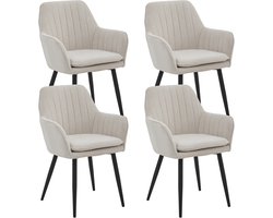 Colenis® - Lavinia Eetkamerstoel - Set Van 4 - Beige - Geweven Stof - Industrieel