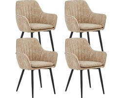 Colenis® - Lavinia Eetkamerstoel - Set Van 4 - Beige - Microfiber Stof - Met armleuning