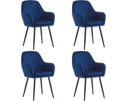 Colenis® - Lavinia Eetkamerstoel - Set van 4 - Blauw - Velvet - Industrieel - Met armleuning