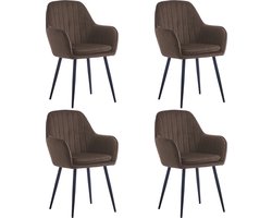 Colenis® - Lavinia Eetkamerstoel - Set Van 4 - Bruin - Fluweel - Velvet - Industrieel - Met armleuning