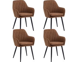 Colenis® - Lavinia Eetkamerstoel - Set Van 4 - Cognac - Microfiber Stof - Met armleuning