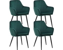 Colenis® - Lavinia Eetkamerstoel - Set Van 4 - Groen - Fluweel - Velvet - Industrieel - Met armleuning