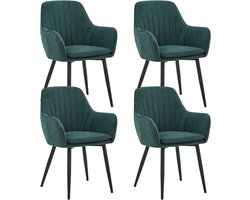 Colenis® - Lavinia Eetkamerstoel - Set Van 4 - Groen - Linnen Stof - Industrieel - Met armleuning
