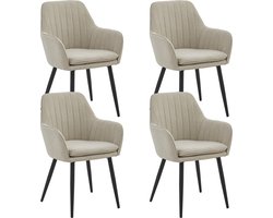 Colenis® - Lavinia Eetkamerstoel - Set Van 4 - Licht Beige - Linnen - Industrieel