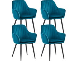 Colenis® - Lavinia Eetkamerstoel - Set Van 4 - Petrol - Velvet - Industrieel - Met armleuning - Stoel