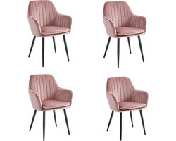 Colenis® - Lavinia Eetkamerstoel - Set Van 4 - Roze - Velvet - Industrieel - Met armleuning