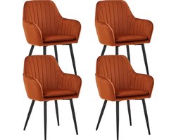 Colenis® - Lavinia Eetkamerstoel - Set Van 4 - Terracotta - Velvet - Industrieel - Met armleuning