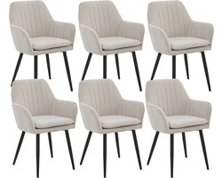Colenis® - Lavinia Eetkamerstoel - Set Van 6 - Beige - Geweven Stof - Industrieel