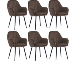Colenis® - Lavinia Eetkamerstoel - Set Van 6 - Bruin - Fluweel - Velvet - Industrieel - Met armleuning