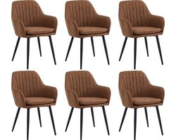 Colenis® - Lavinia Eetkamerstoel - Set Van 6 - Cognac - Microfiber Stof - Met armleuning