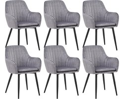 Colenis® - Lavinia Eetkamerstoel - Set Van 6 - Grijs - Adoré Velvet - Industrieel